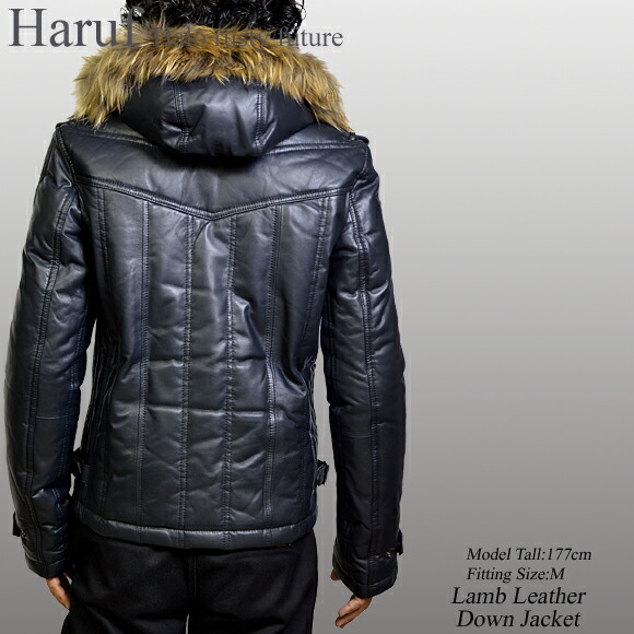 楽天市場】フードファー ラム レザーダウンジャケット レザー