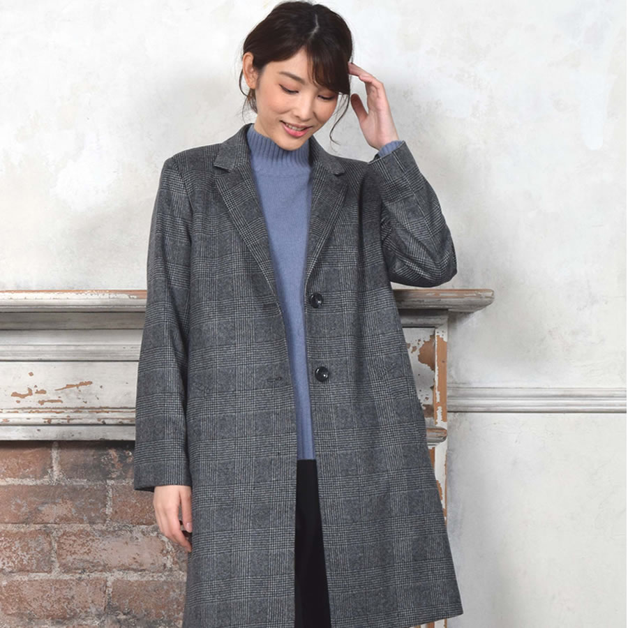 楽天市場】チェスターコート カシミヤ コート ウール混 グレンチェック
