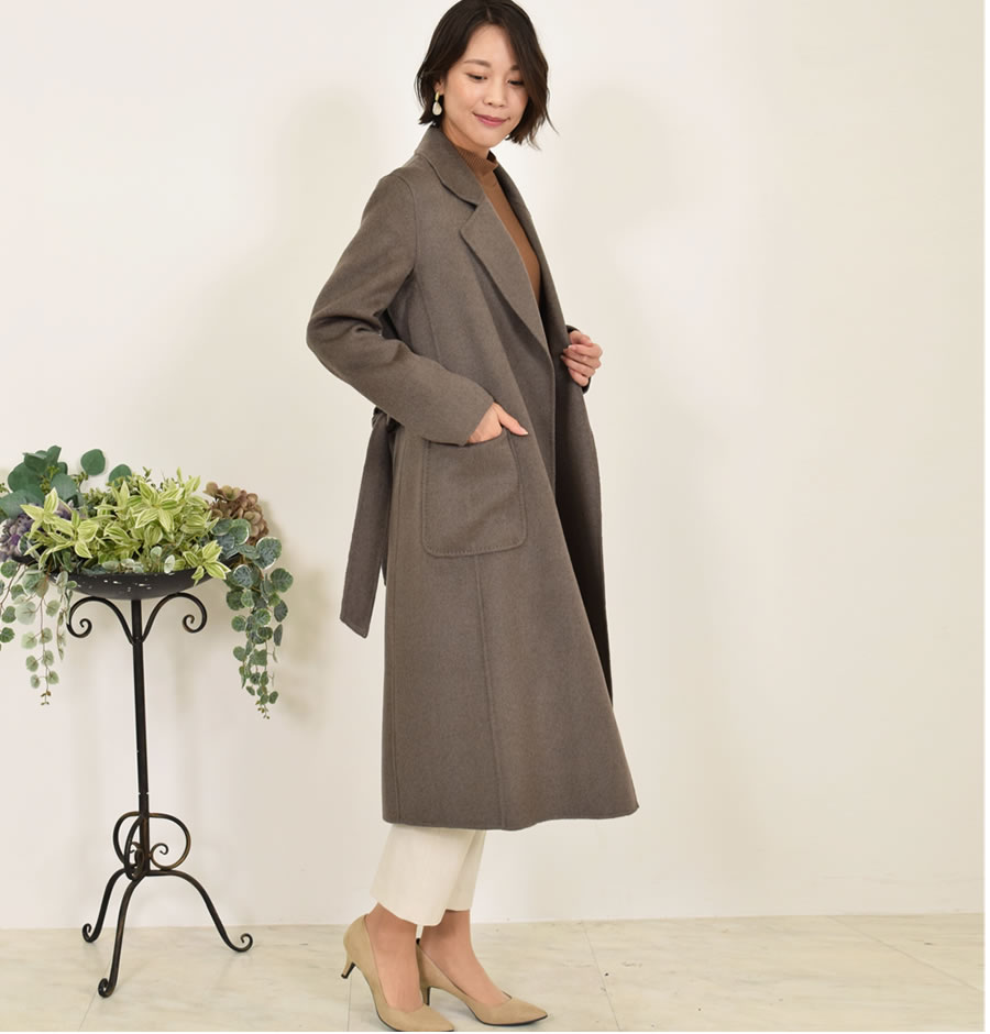 ville d'azur カシミヤ100% 一枚生地 ダブル ロングコート XL カシミヤ