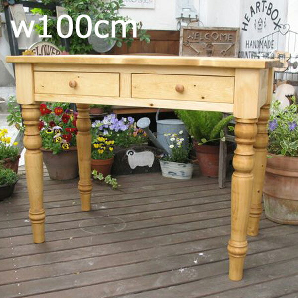 楽天市場】デスク ろくろ脚 木製 引出し付き パイン材 幅100cm 高さ