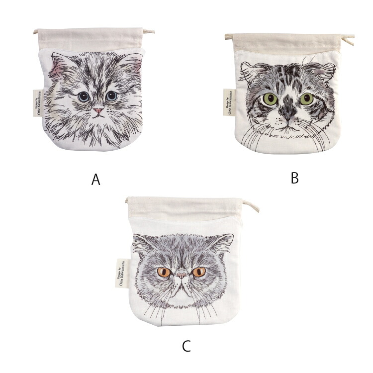 楽天市場】巾着袋 | 365Cat.Art ねこ巾着 全9種 | 猫 フェイス