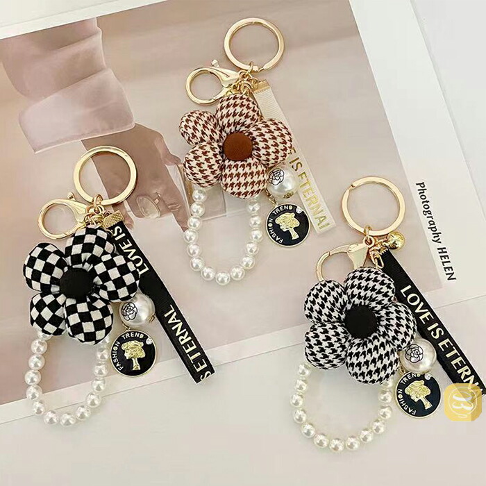 楽天市場】バッグチャーム チェック柄 花モチーフ パール 千島格子花