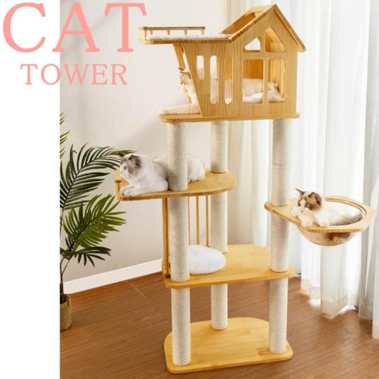 楽天市場】【送料無料】猫家族 キャットタワー 木製 宇宙船 据え置き型