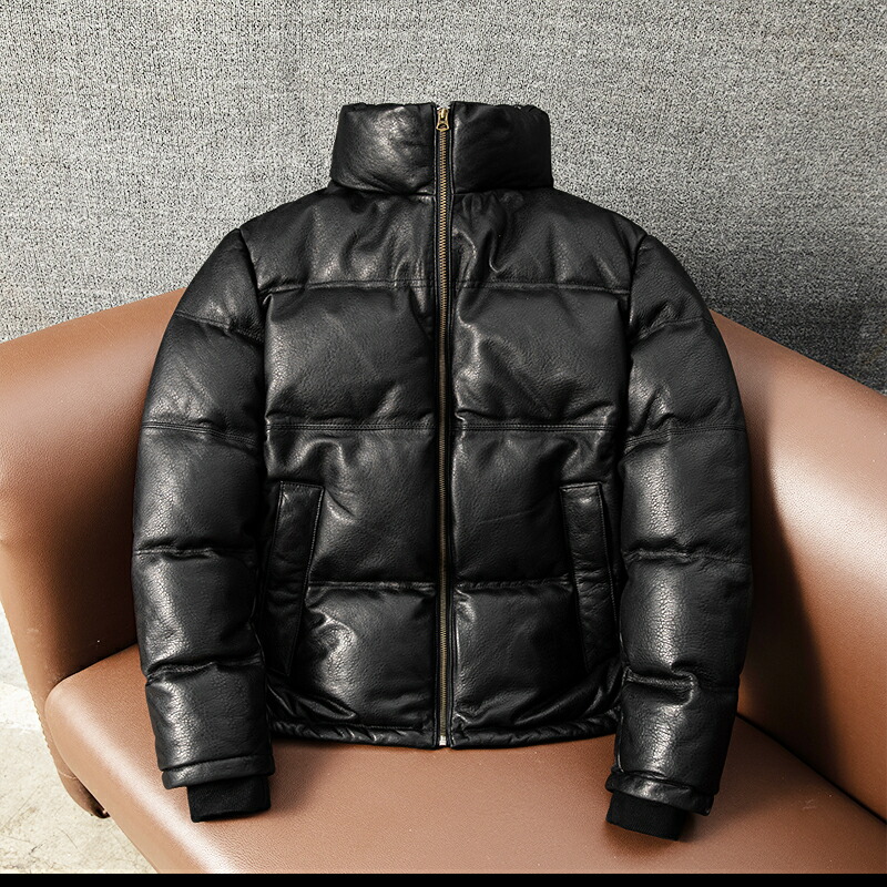楽天市場】ダウンジャケット 羊革 ダウンコート 本革 厚手 レザー 防寒