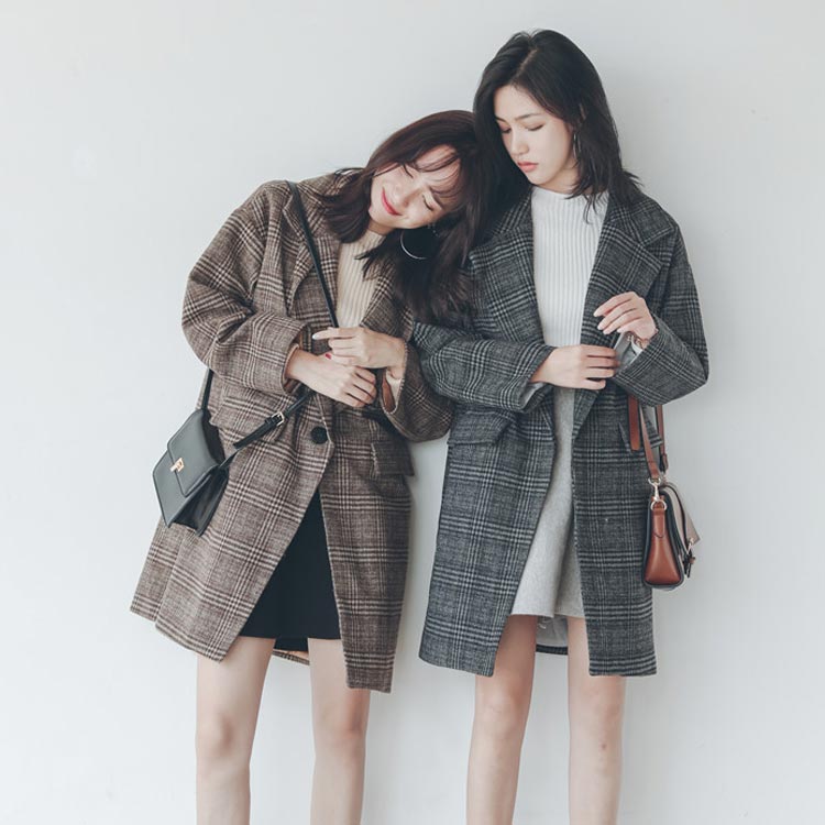 楽天市場】ミドル丈 全2色×4サイズチェックコート レディース