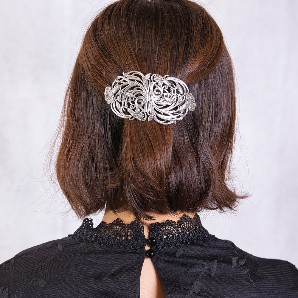 楽天市場】バレッタ レースメタル ボタニカル シルバー 147659