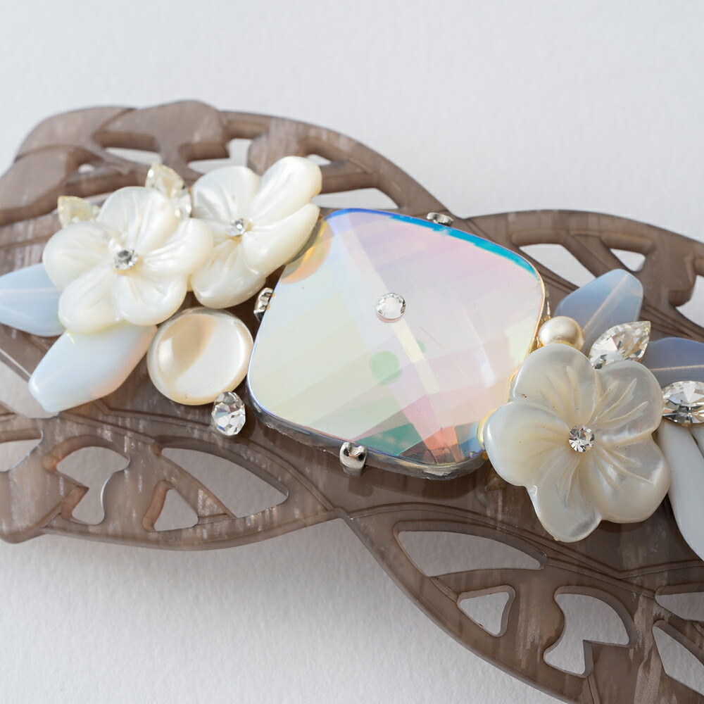 楽天市場】ヘアアクセサリー バレッタ 白蝶貝 ボヘミアングラス