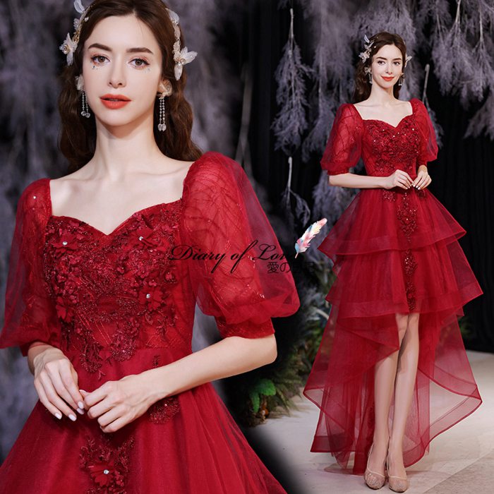 589エメAIMER赤ウェディングドレス7号Sサイズ赤カラードレス 589エメ