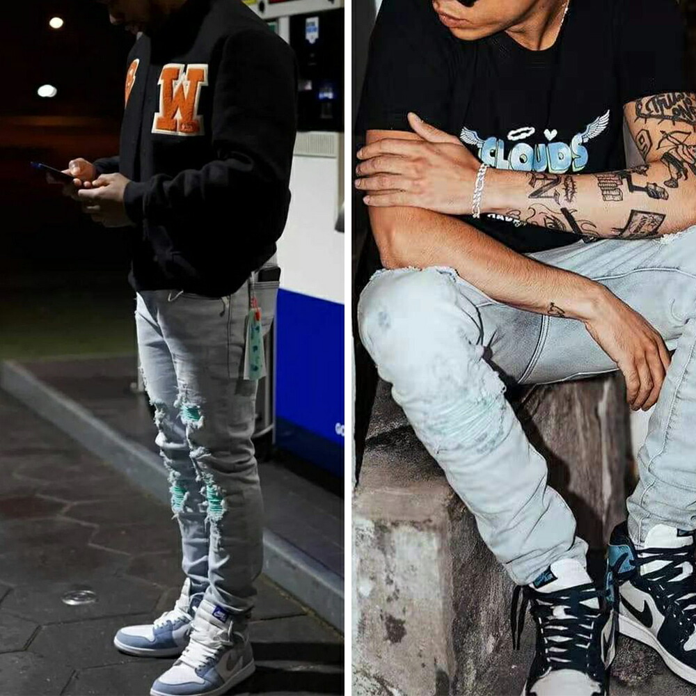 楽天市場】HESNTLS ジーンズ ダメージ デニム NV3 スリムフィット