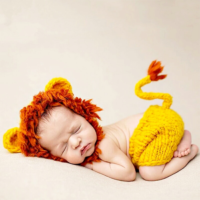 楽天市場】ニューボーンフォト ベビー ライオン オレンジ ニット 寝相