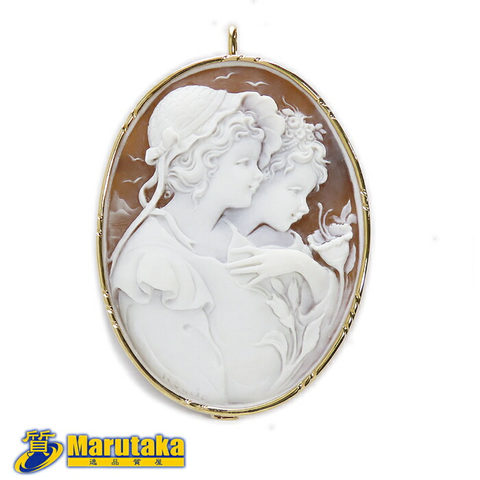 楽天市場】K18 シェル カメオ 鑑別書付 約H75×W57mm 2人の女性 横顔 花