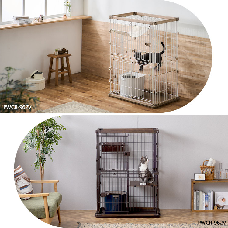 楽天市場】ウッディキャットケージ3段 PWCR-963V ライトナチュラル