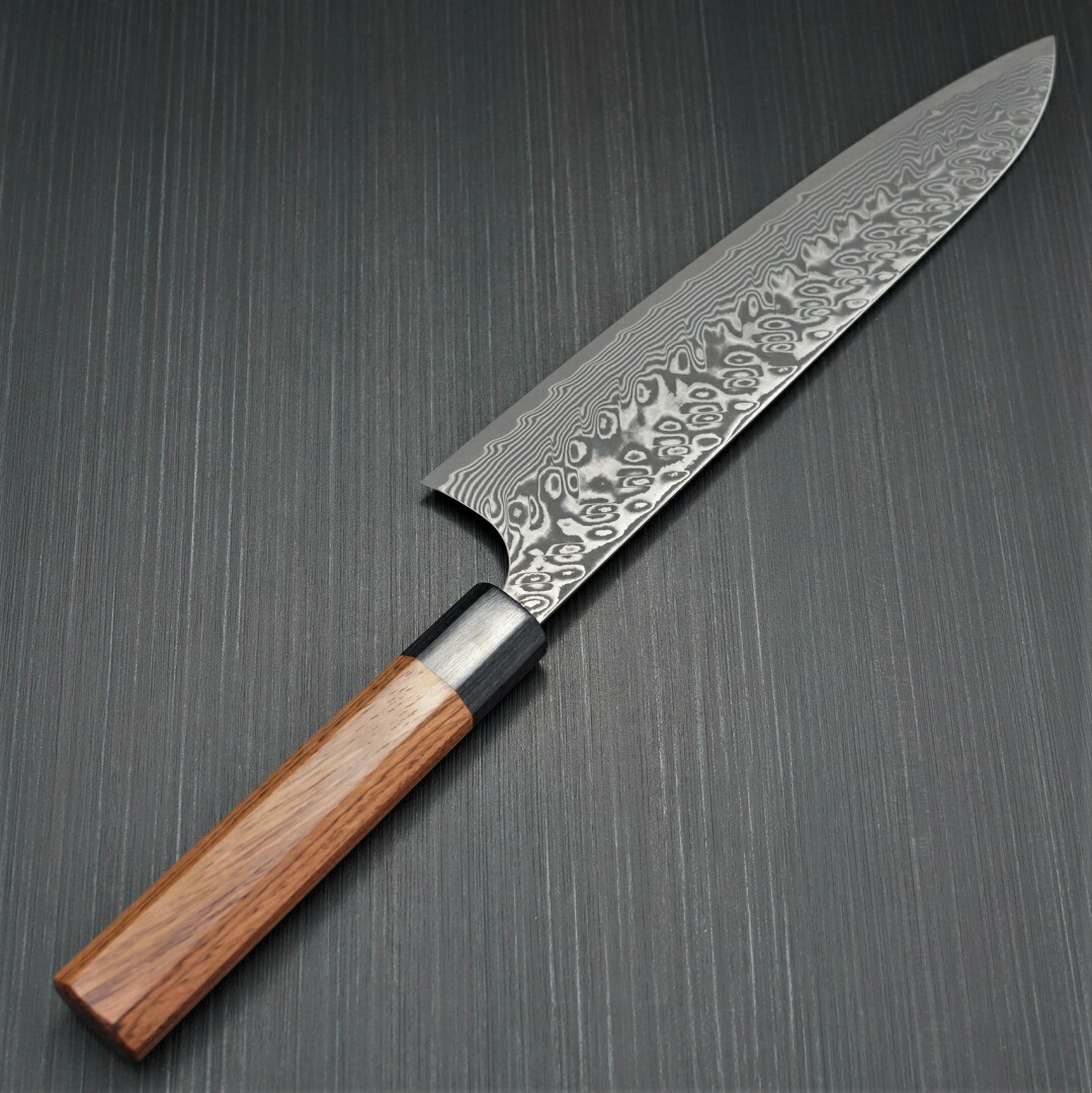 楽天市場】【楽天1位】包丁 牛刀 240mm 8寸 V字 黒染 ダマスカス 粉末