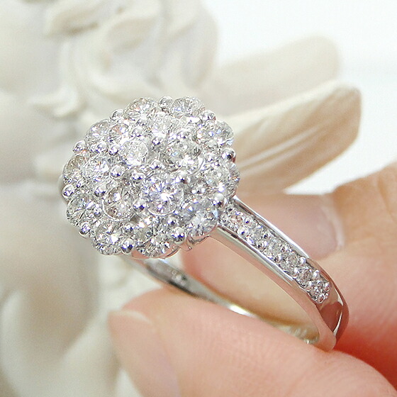 楽天市場】Pt900/K18YG/PG フラワー パヴェ ダイヤモンド リング【1.00