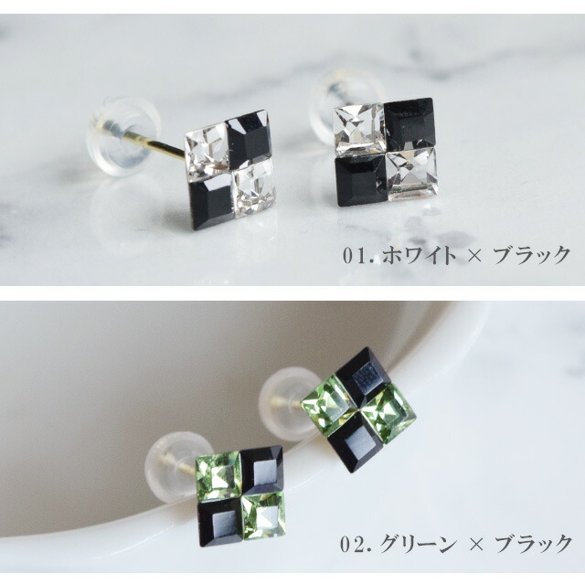 楽天市場】ピアス 18金 スワロフスキー クリスタル スクエア ホワイト