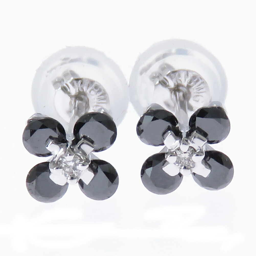 楽天市場】K18WG ブラックダイヤモンド ダイヤモンド ピアス お花