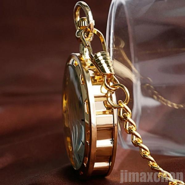 楽天市場】気楽 手巻き式 スケルトン 懐中時計 ゴールド チェーン付き