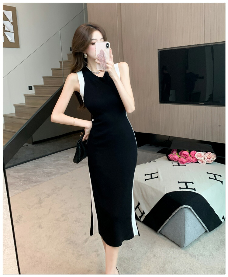 楽天市場】ワンピース バイカラー クルーネック バックスリット