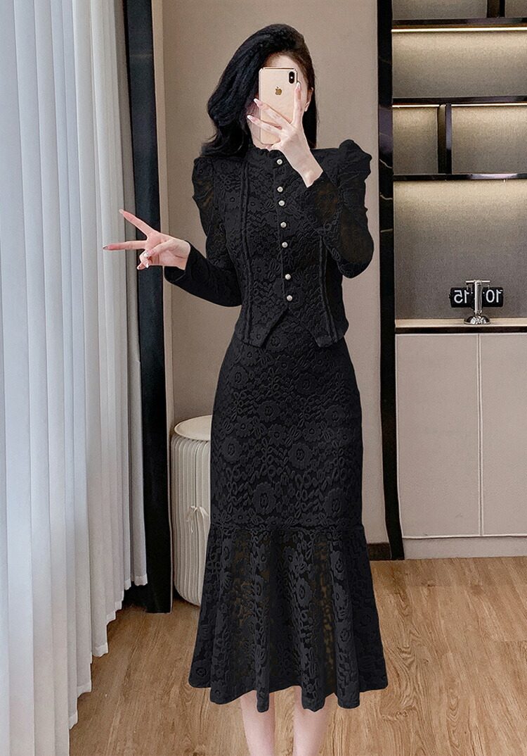 楽天市場】セットアップ 全2色 レーストップス レーススカート 黒