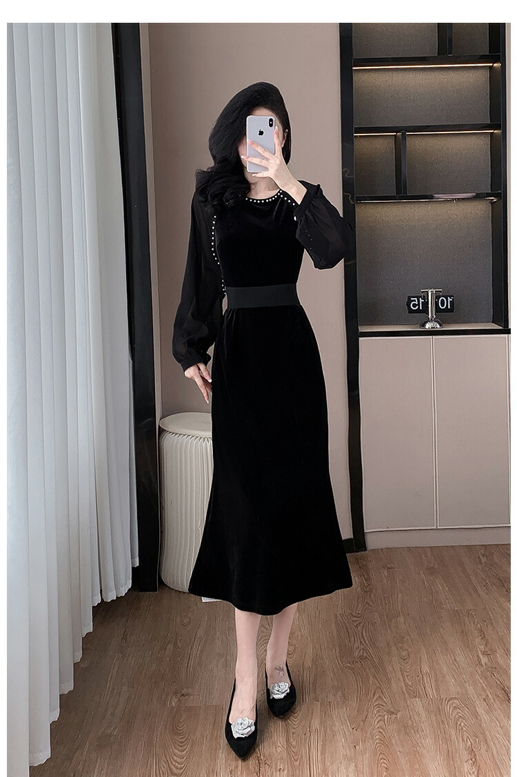 楽天市場】ベロア パーティードレス シア— ボリューム袖 タイト