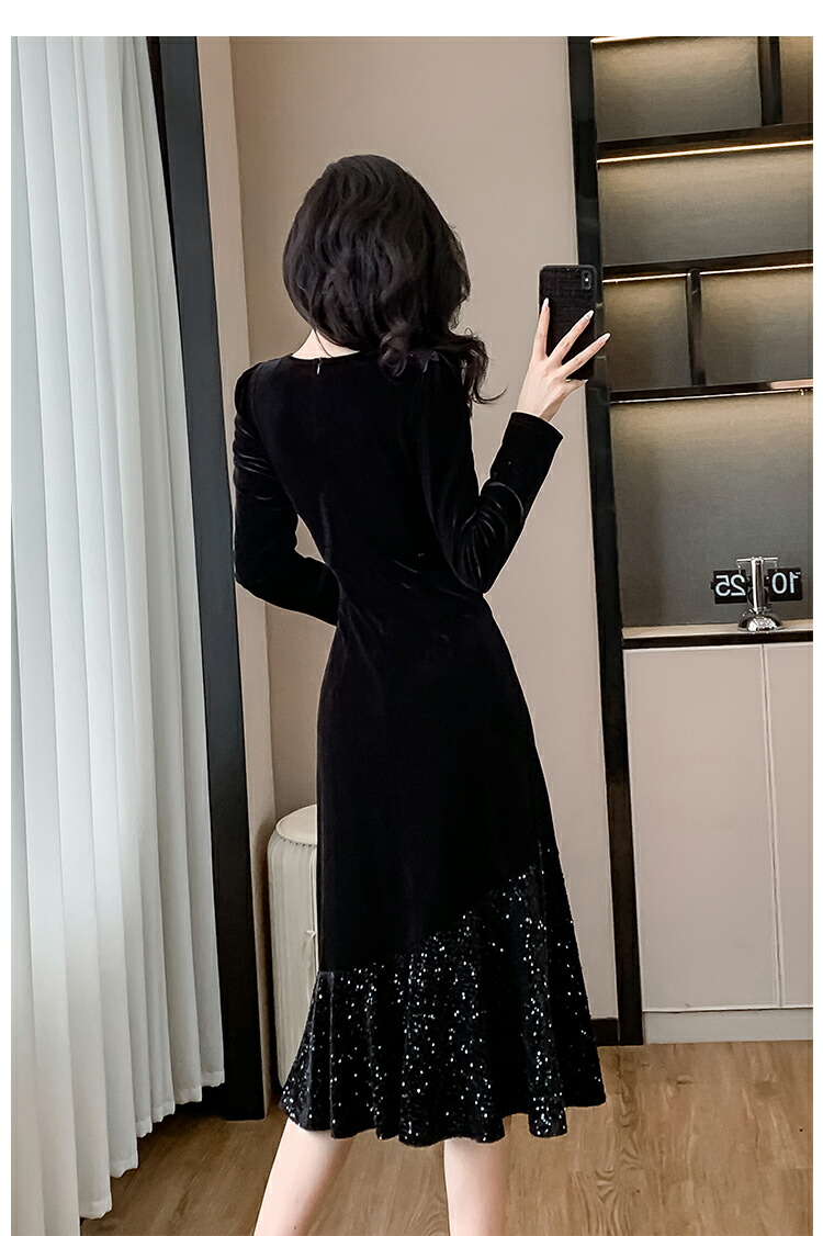 楽天市場】ベロアワンピース パーティードレス スパンコール