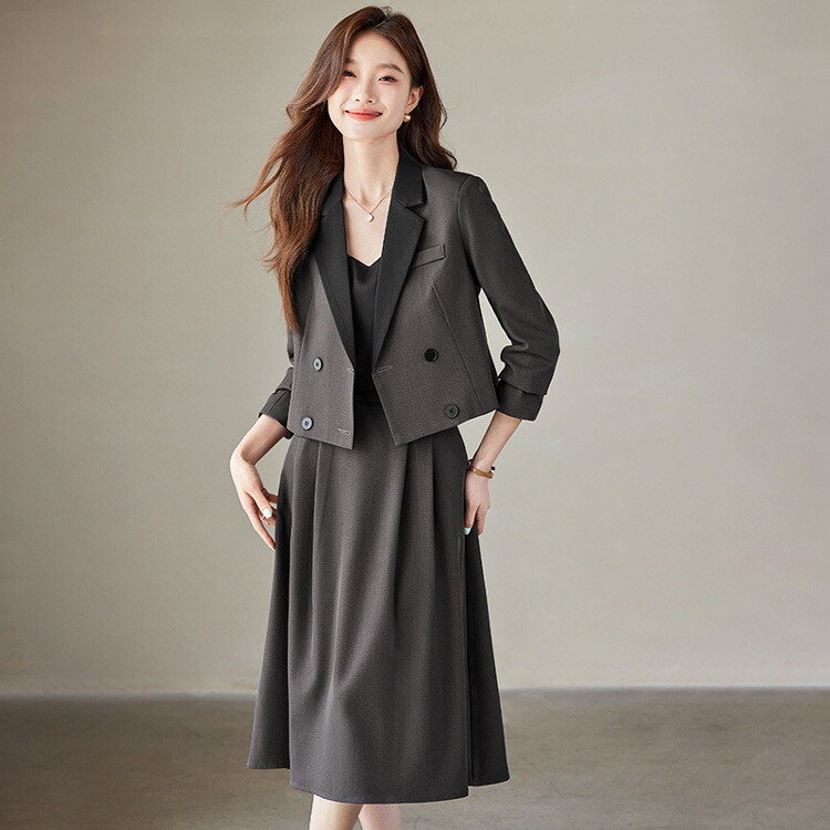 楽天市場】スカートスーツ セットアップ 全2色 バイカラー ショート丈