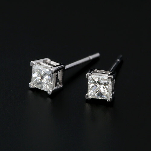 楽天市場】プラチナ ダイヤモンド1粒ピアス プリンセスカット 0.4ct