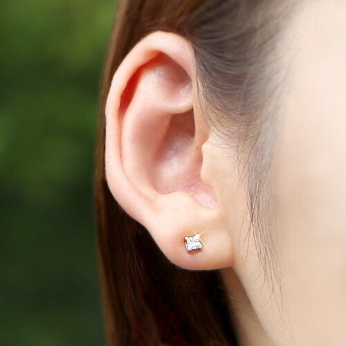 楽天市場】プラチナ ダイヤモンド1粒ピアス プリンセスカット 0.4ct