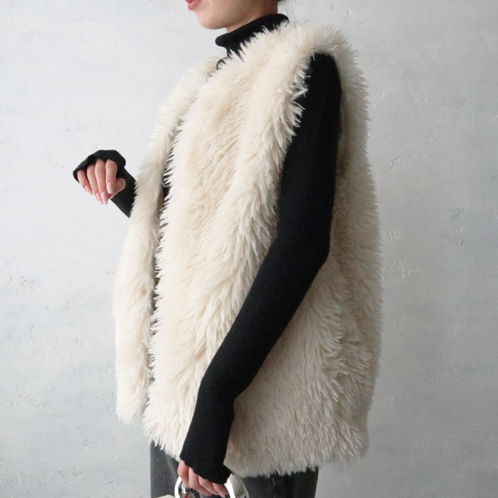 楽天市場】カーリーファーベスト ジレ エコファー フェイクファー