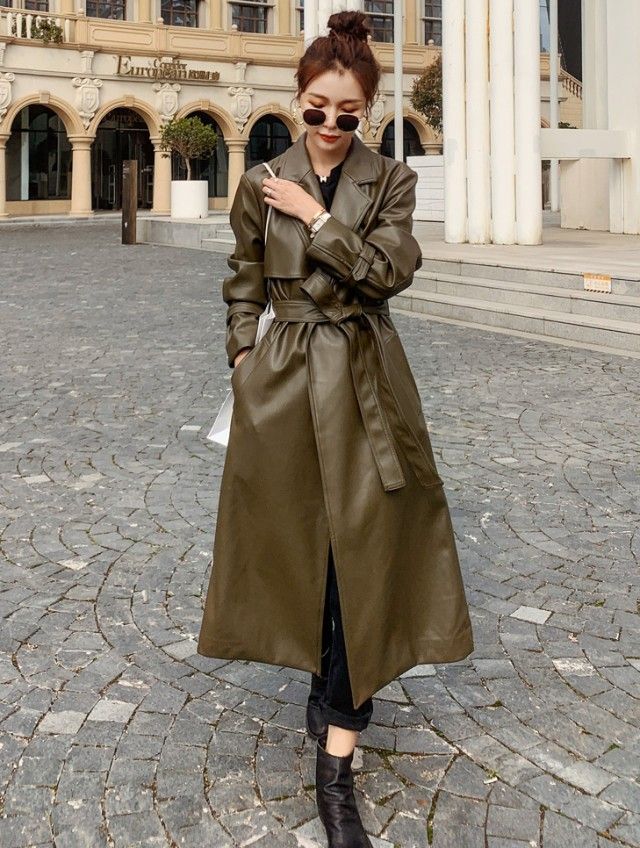 楽天市場】レザーコート レディース トレンチコート フェイクレザー