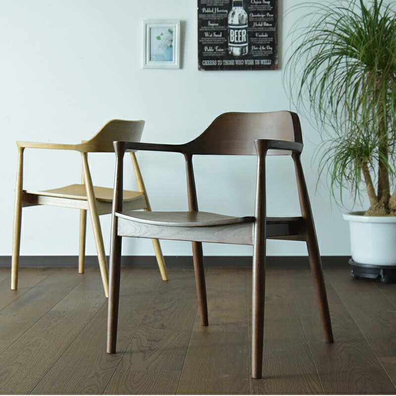 楽天市場】ダイニングチェア 1脚入り 座面 板座 木製 完成品 肘付き