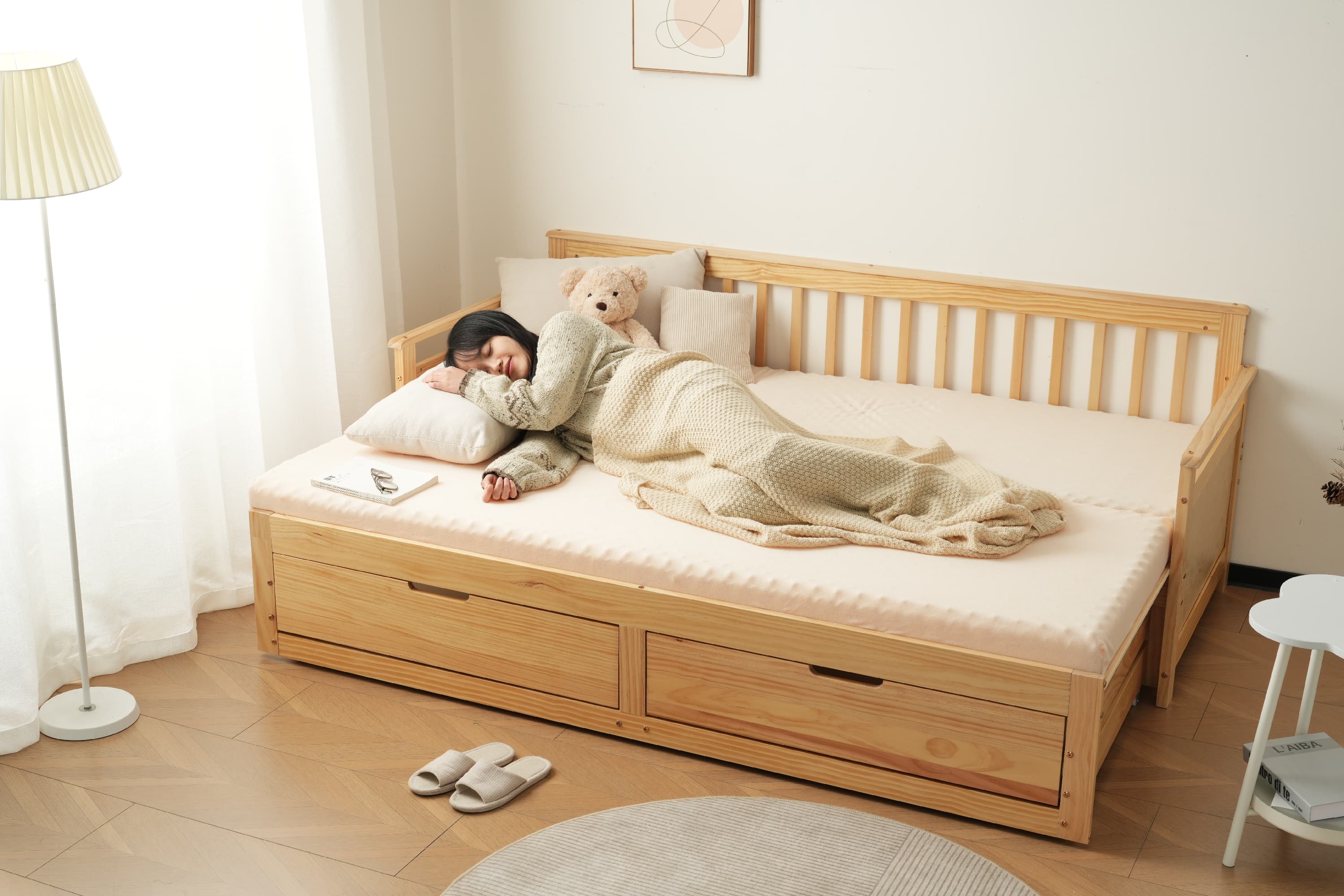 楽天市場】ソファベッド ディベッド 伸長式ベッド 木製 引き出し付き