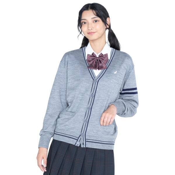 楽天市場】ウール混 スクールカーディガン グレー×紺ライン 12ゲージ