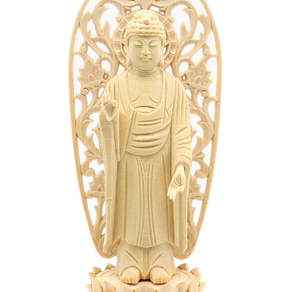 楽天市場】仏像 阿弥陀如来 立像 3.0寸 草光背 八角台 桧木 阿弥陀様