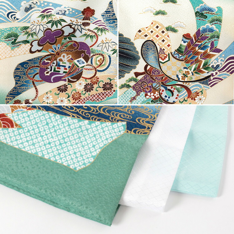 楽天市場】※廃番 お宮参り 着物 男の子[青竹色 鷹] 産着セット(紐付き