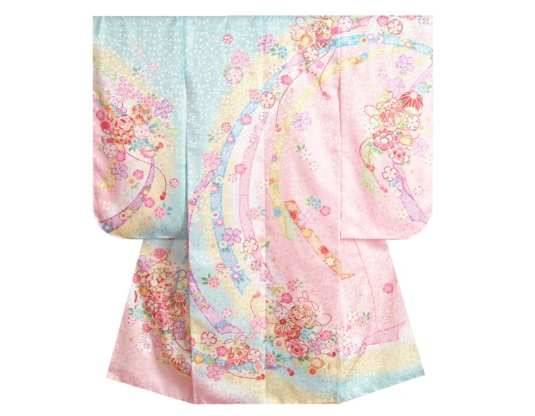 楽天市場】七五三 着物 7歳 女の子 着物フルセット 絵羽柄 水色ピンク
