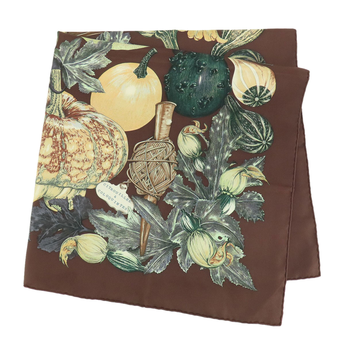 HERMES エルメス カレ90 カボチャとコロシント スカーフ シルク