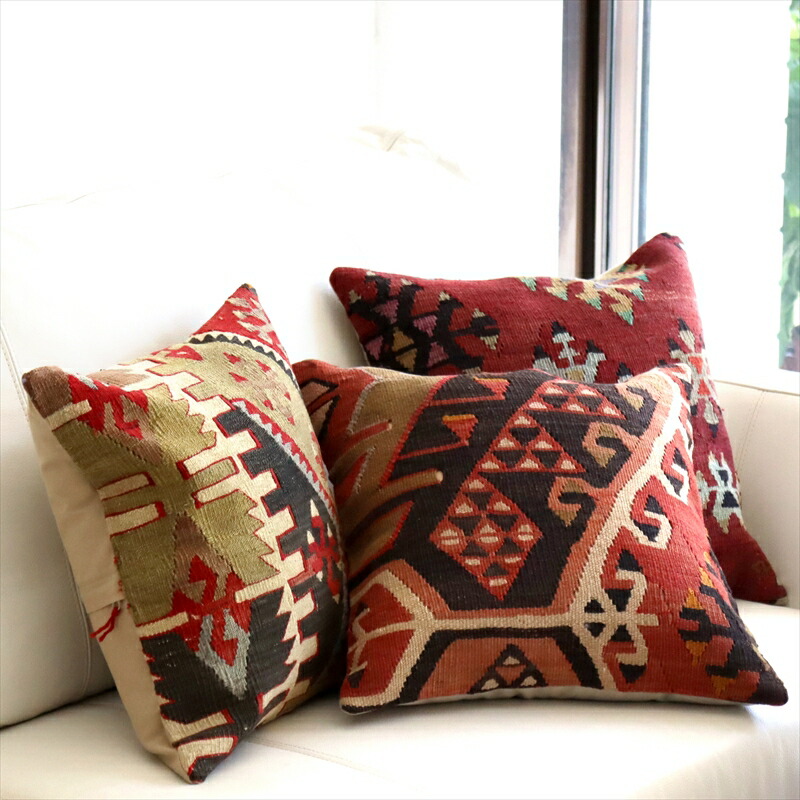 楽天市場】オールドキリム クッションカバー 40×40cm 3枚セット レッド