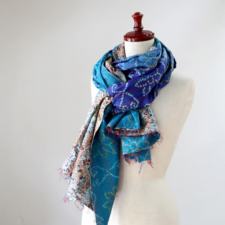 楽天市場】カンタ刺繍 シルクストール インド リサイクルサリー 212