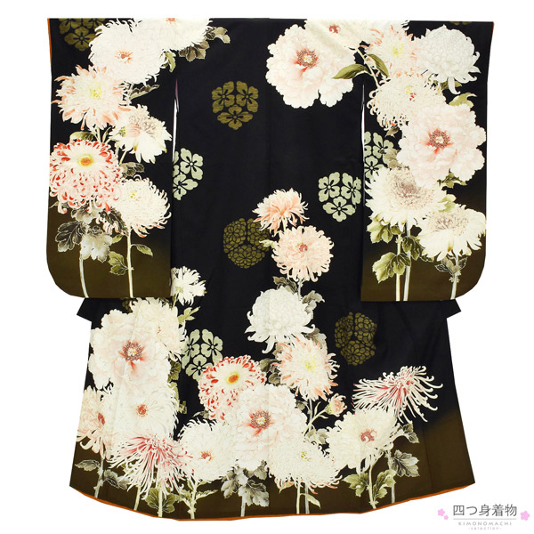 七五三 753 着物 七歳 四つ身着物 黒地友禅柄 新品 送料込み k4132t