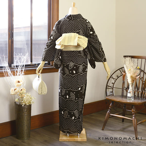 楽天市場】お仕立て上がり絞り浴衣単品「若葉 黒茶」有松絞り 女性浴衣