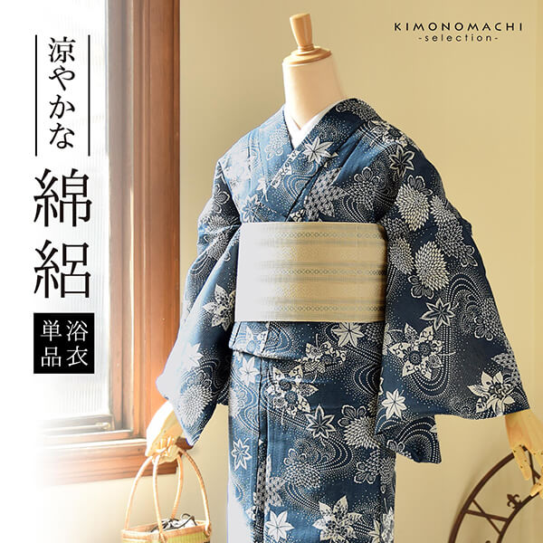 A9 有松鳴海絞り 桔梗の花模様 藍染 パステル 綿 浴衣 着物 05 A9 有松