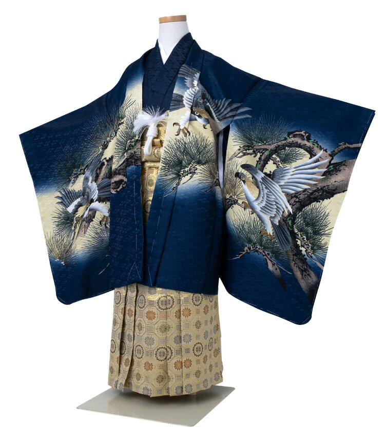 楽天市場】七五三 着物 男の子 五歳 13点フルセット 風 鷹 松 紺