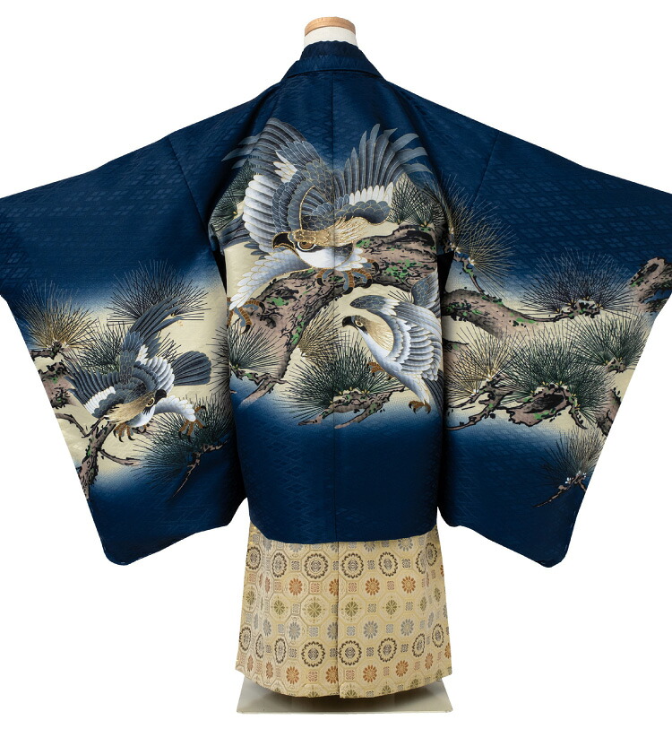 楽天市場】七五三 着物 男の子 五歳 13点フルセット 風 鷹 松 紺