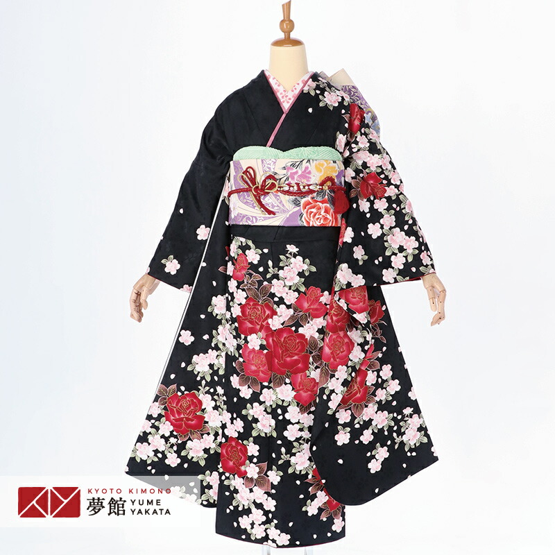 楽天市場】【成人式 振袖 レンタル】RS085黒 薔薇（R333）フルセット
