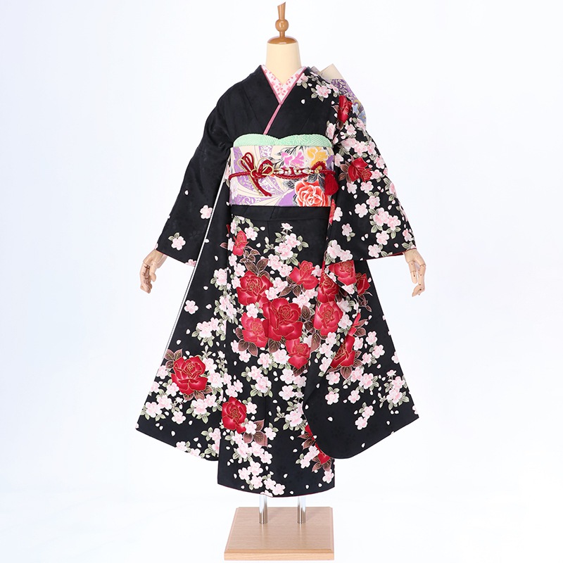楽天市場】【成人式 振袖 レンタル】RS085黒 薔薇（R333）フルセット