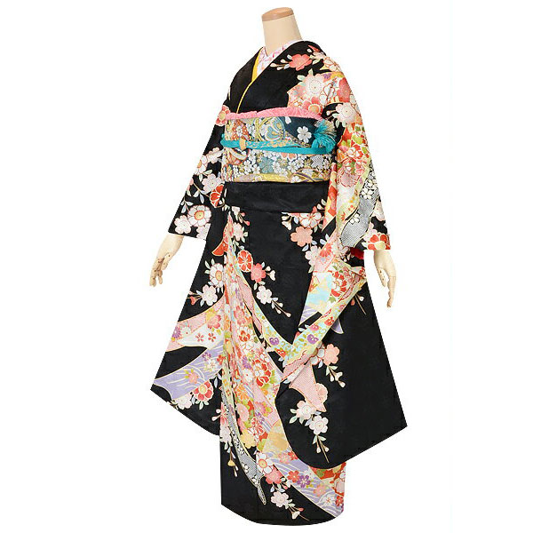 楽天市場】【成人式 振袖 レンタル】RS1543 正絹 黒 束ね熨斗花フル