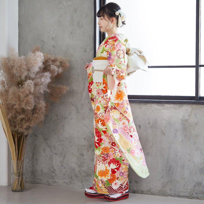 楽天市場】【振袖 レンタル】 結婚式 結納R1553 正絹 黄緑 熨斗貝桶に