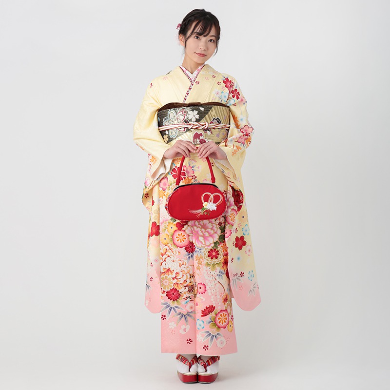 天色 牡丹 花々 振袖 身丈157 天色 牡丹花々柄 振袖 身丈157