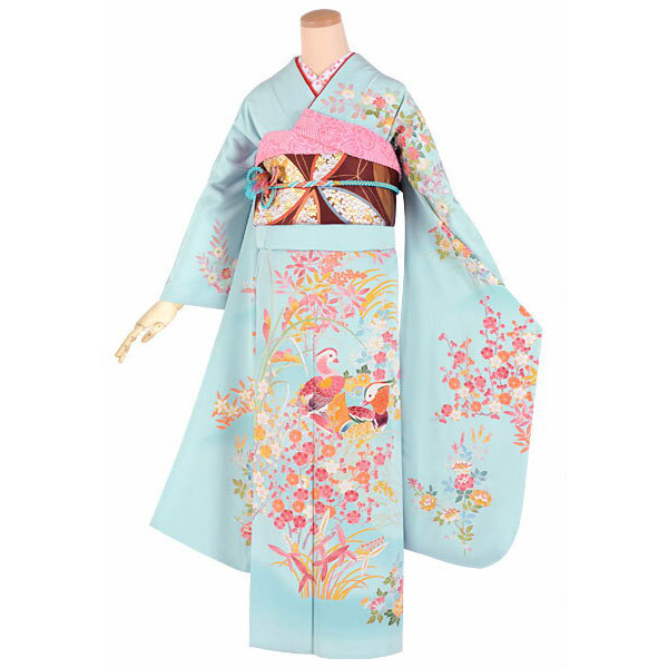 楽天市場】【成人式 振袖 レンタル】RS1568 正絹 水色 加賀友禅 鴛鴦